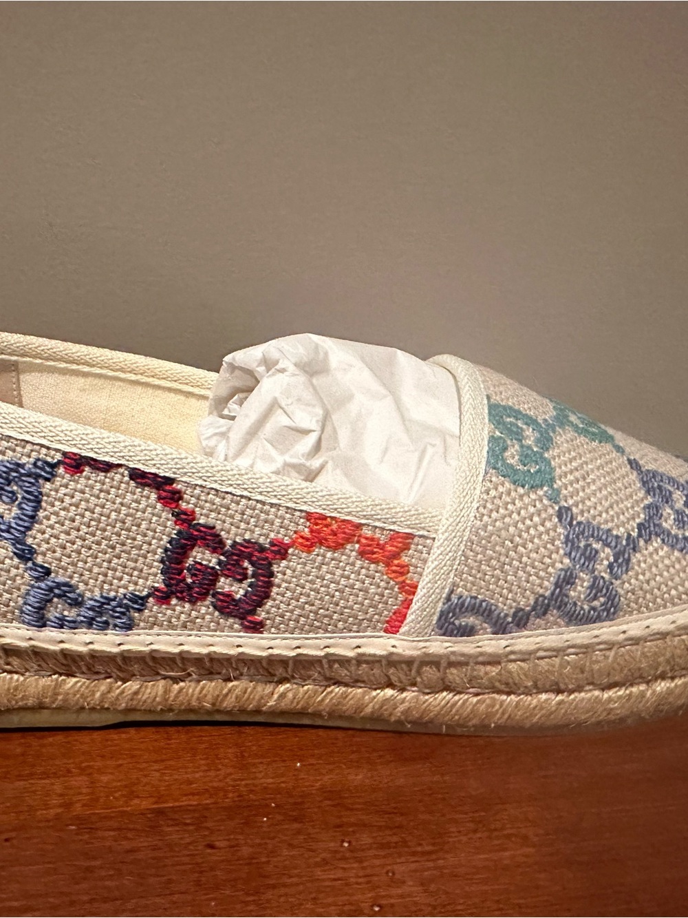 Gucci Multicolor GG Canvas Espadrille Slip-On - White